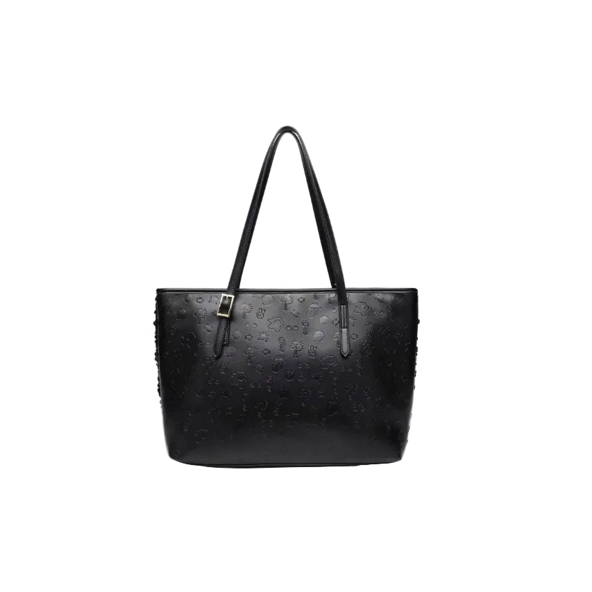 Embossed Pattern Tote Bag – Black