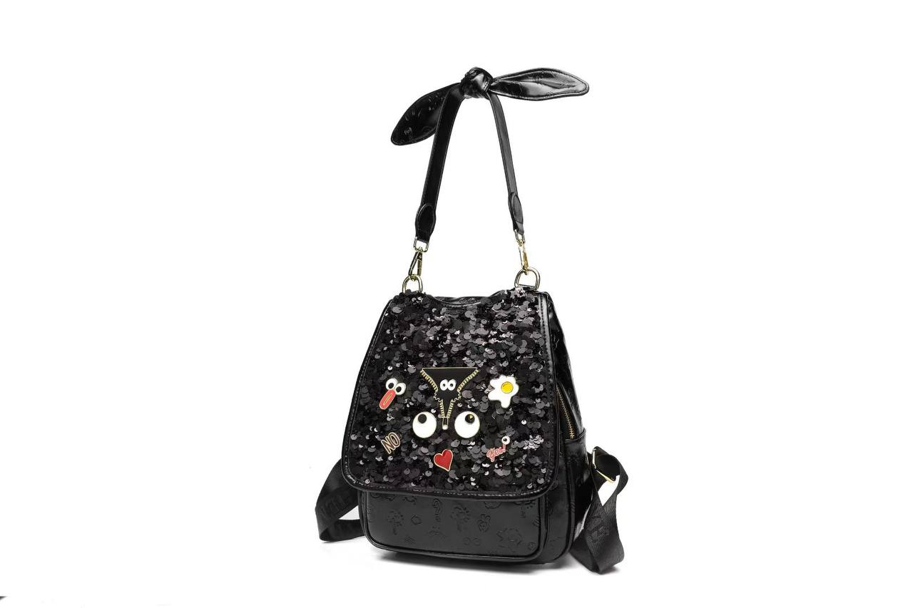 Eye Theme Sequin Sparkle Backpack – Black Women's Fashion Backpack