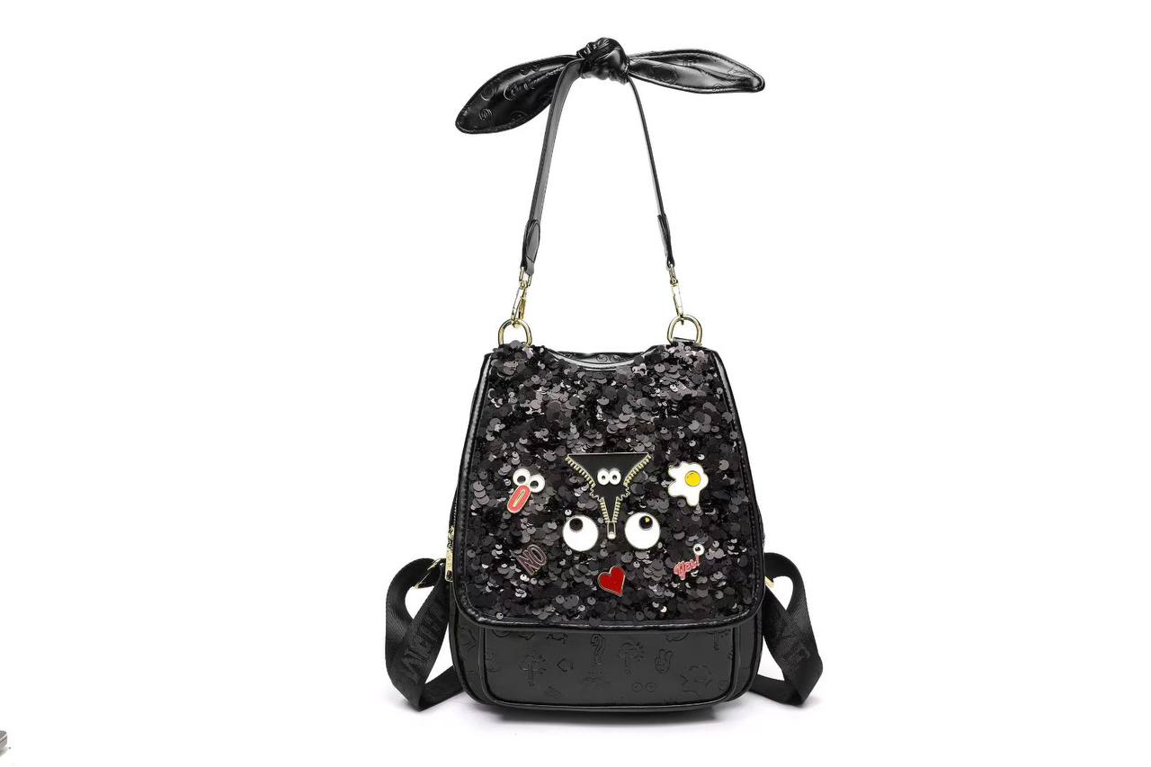 Eye Theme Sequin Sparkle Backpack – Black Women's Fashion Backpack