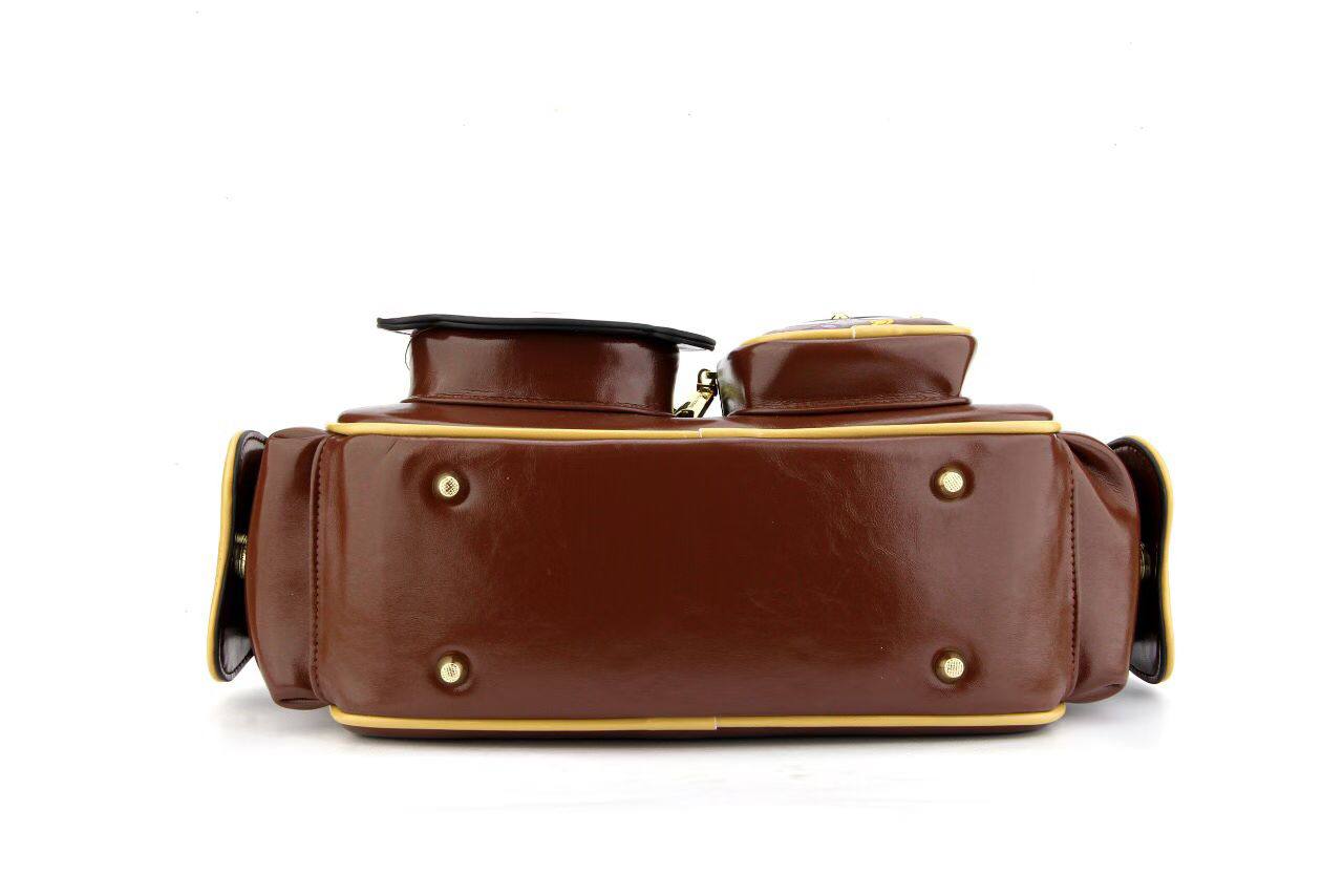 Eye Theme Cocoa Charm Boston Bag – Women's Brown Handbag with Shoulder Strap