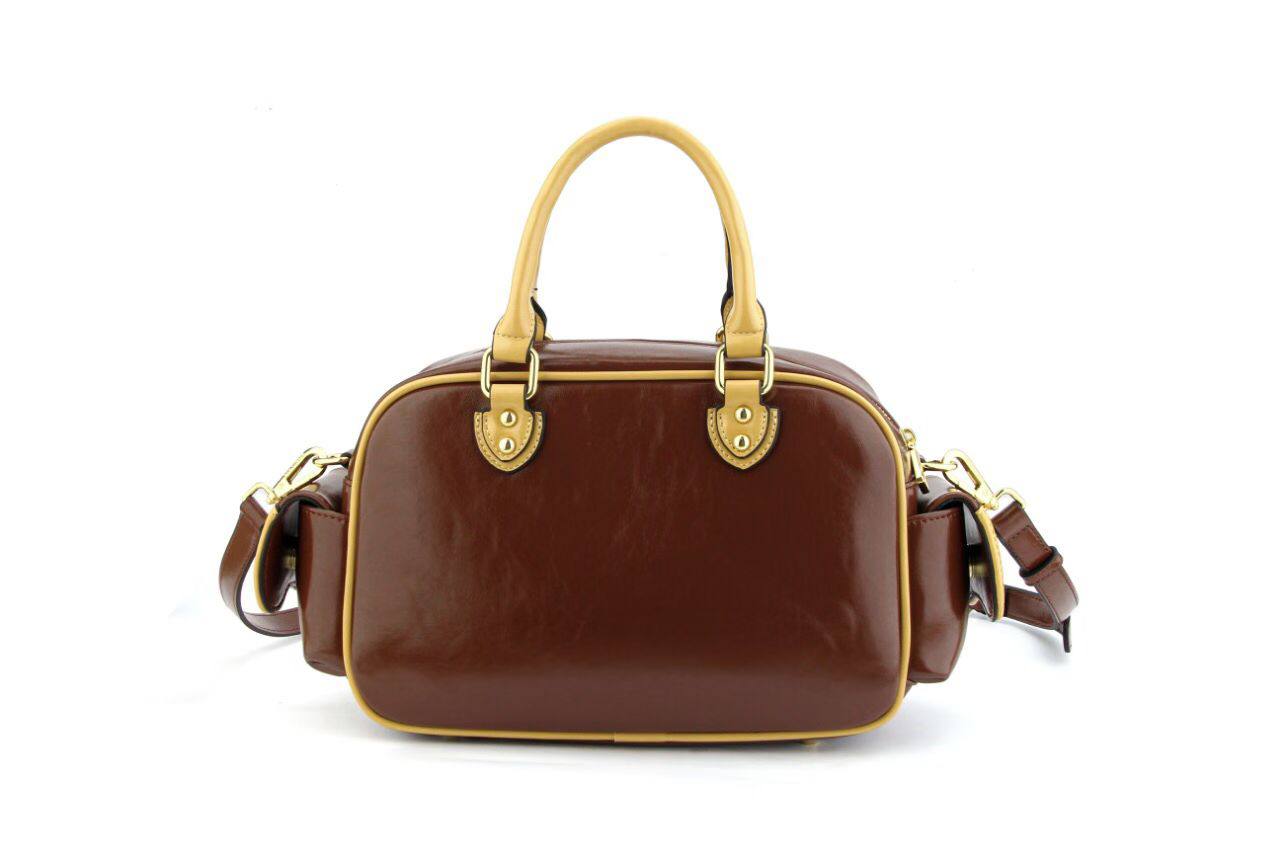 Eye Theme Cocoa Charm Boston Bag – Women's Brown Handbag with Shoulder Strap