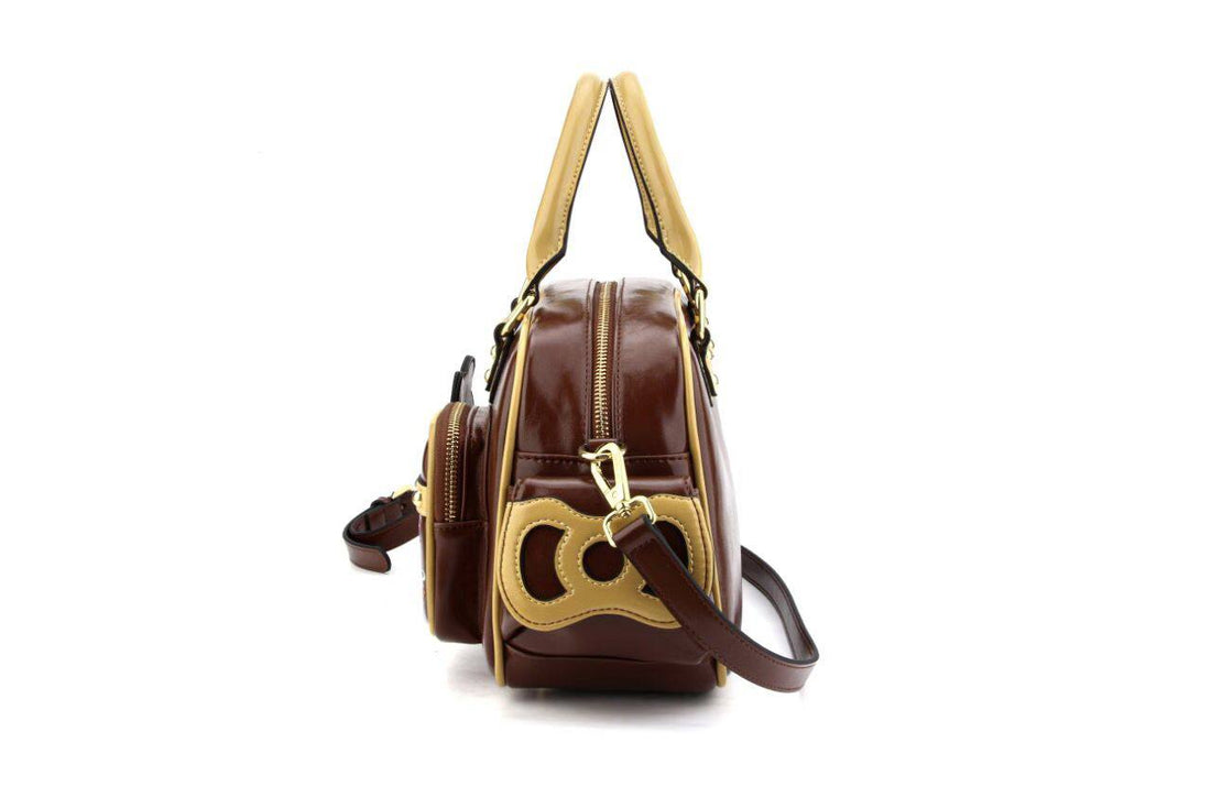 Eye Theme Cocoa Charm Boston Bag – Women's Brown Handbag with Shoulder Strap