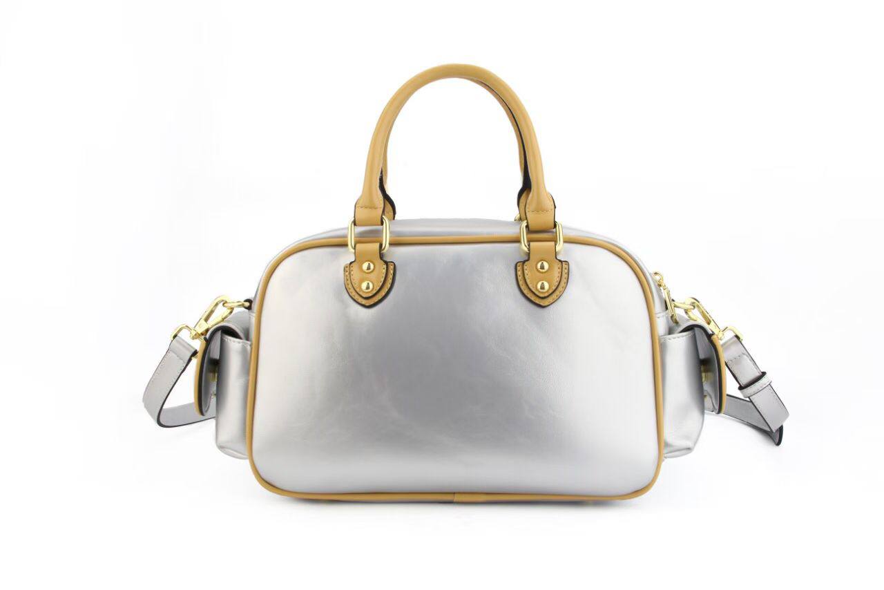 Eye Theme Silver Charm Boston Bag – Women's Handbag with Detachable Shoulder Strap