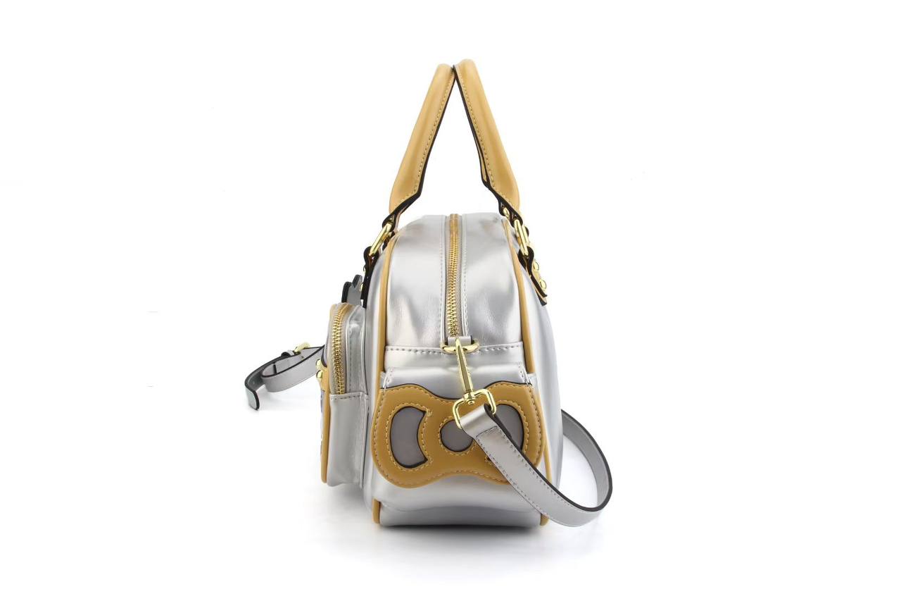 Eye Theme Silver Charm Boston Bag – Women's Handbag with Detachable Shoulder Strap