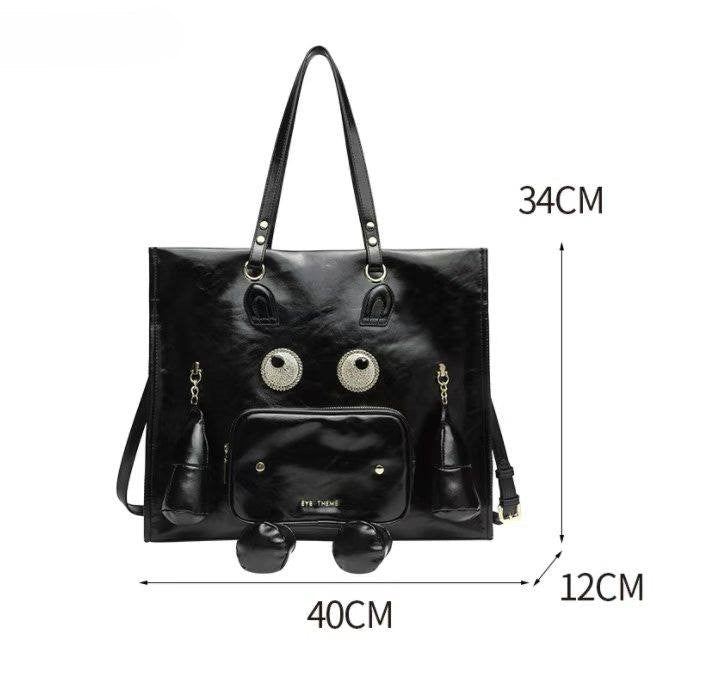 Eye Theme Character Tote Bag – Black Women's Large Shoulder Bag