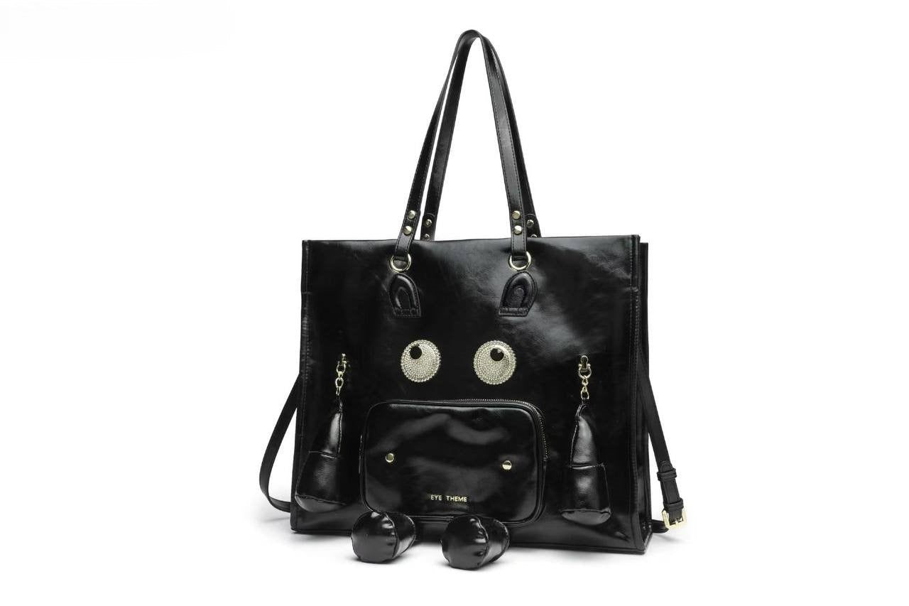 Eye Theme Character Tote Bag – Black Women's Large Shoulder Bag