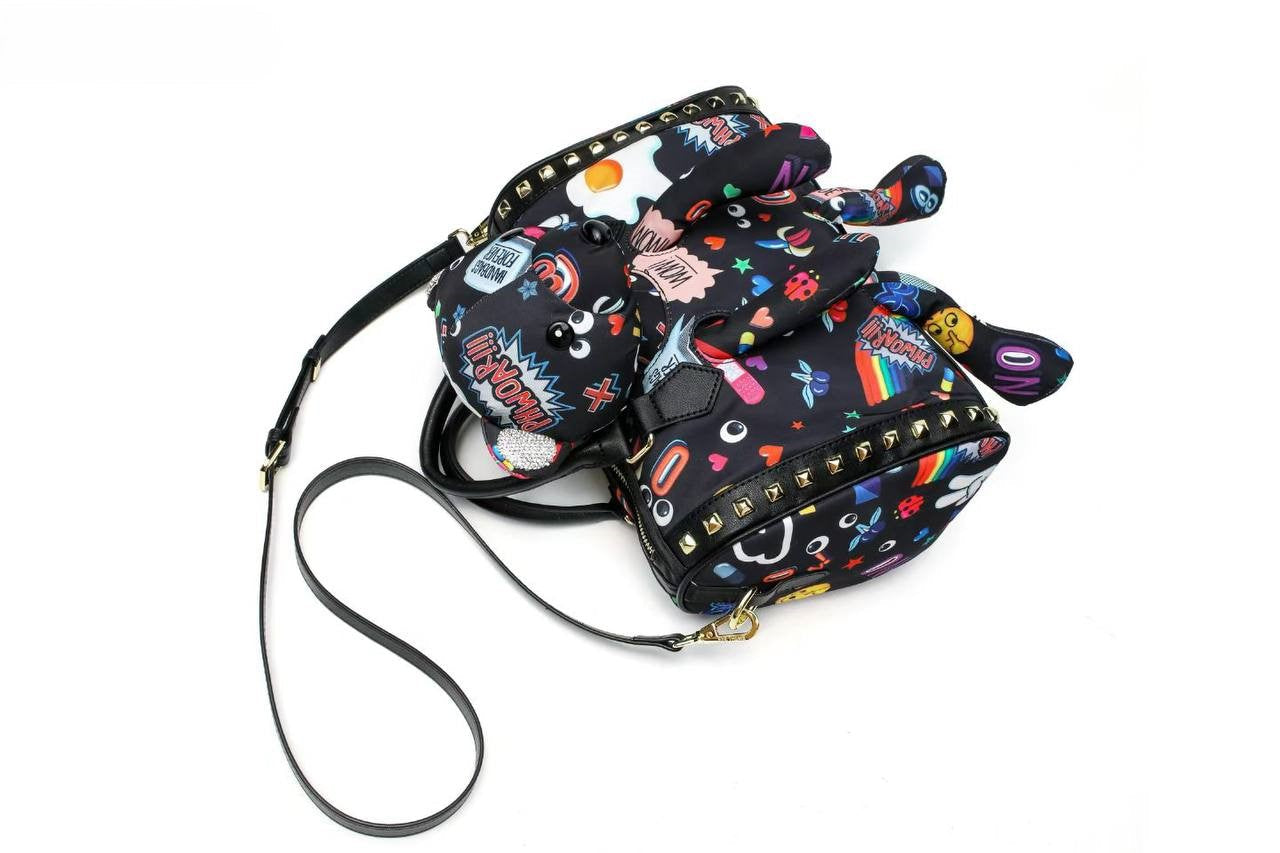 Eye Theme Bear Charm Satchel – Women's Printed Top Handle Shoulder Bag
