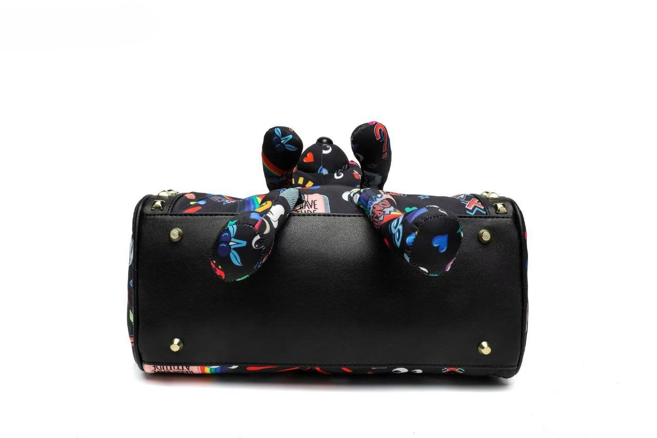 Eye Theme Bear Charm Satchel – Women's Printed Top Handle Shoulder Bag