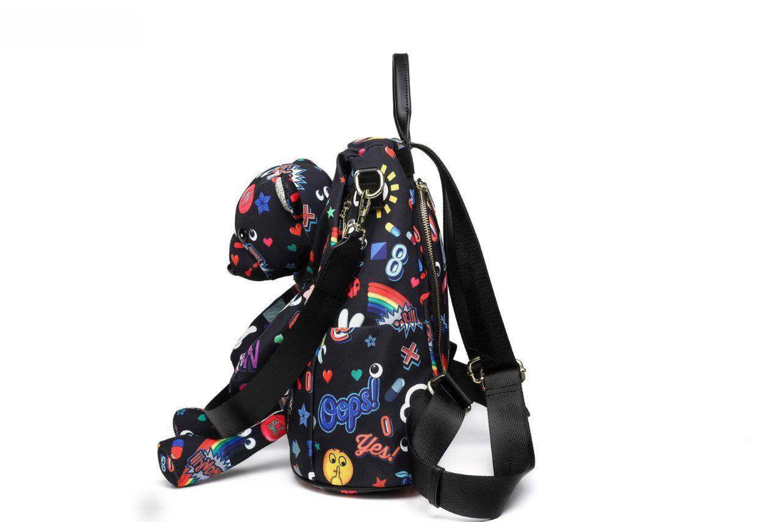 Eye Theme Teddy Adventure Backpack – Black Women's Convertible Backpack