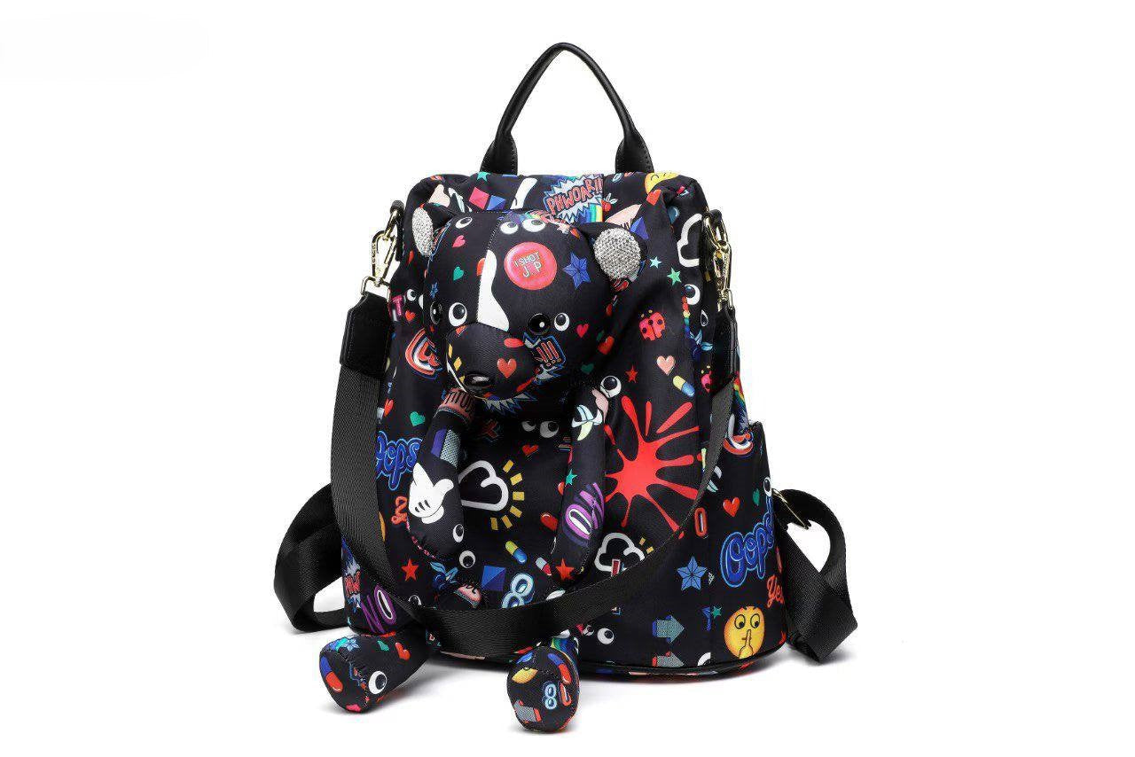 Eye Theme Teddy Adventure Backpack – Black Women's Convertible Backpack