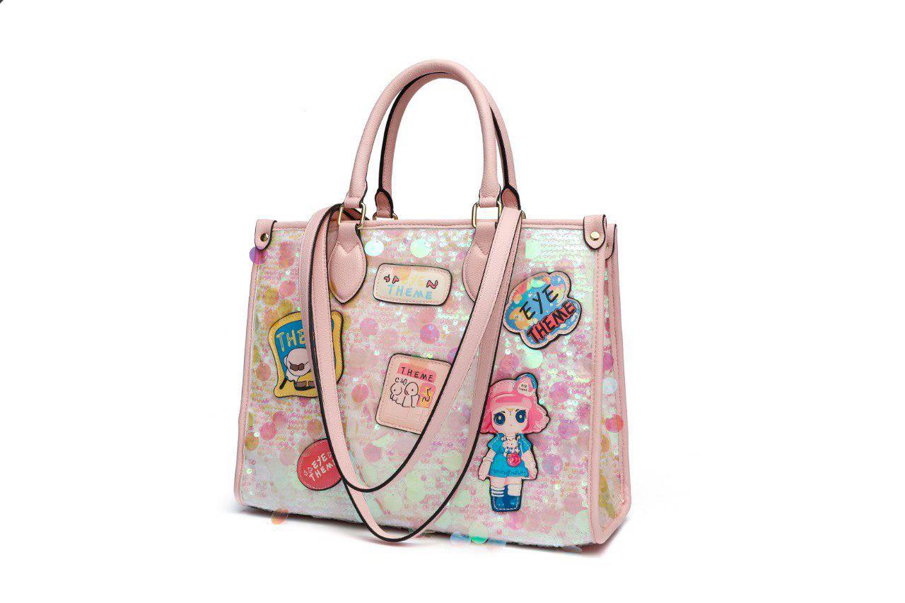 Cute Cartoon Glitter Tote Bag – Pink