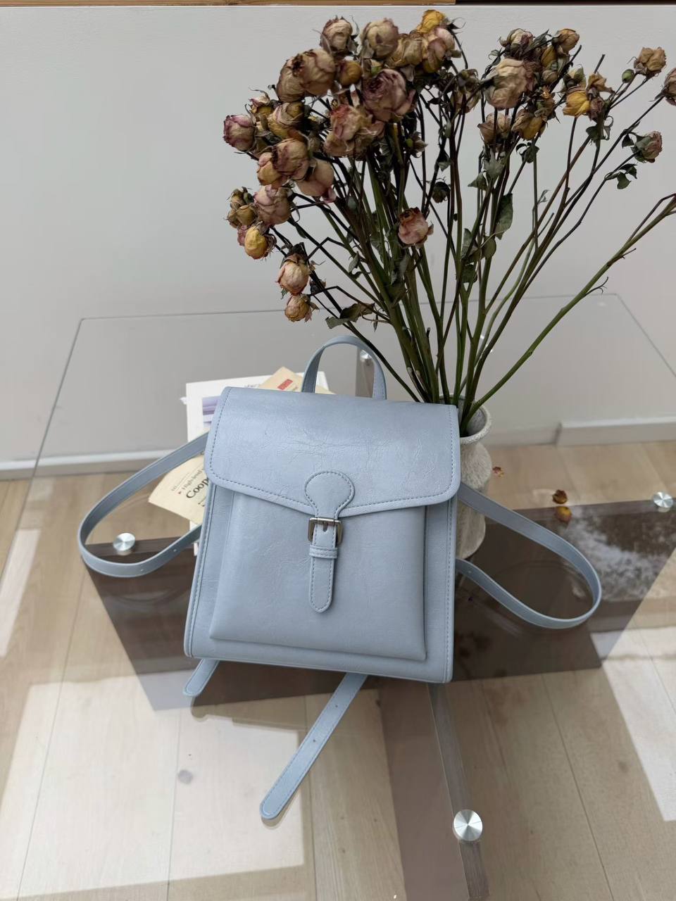 Women's Elegant Light Blue Minimalist Backpack